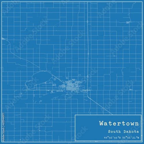 Blueprint US city map of Watertown, South Dakota. photo