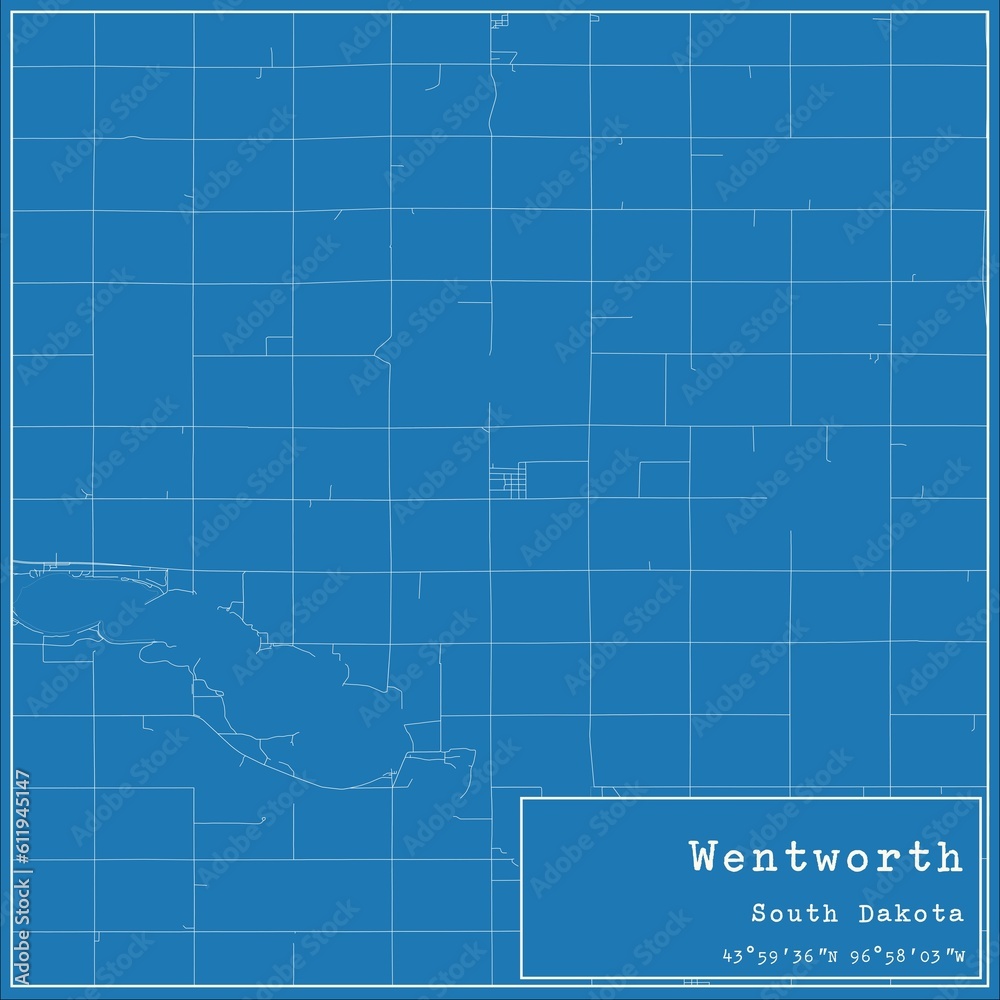 Fototapeta premium Blueprint US city map of Wentworth, South Dakota.