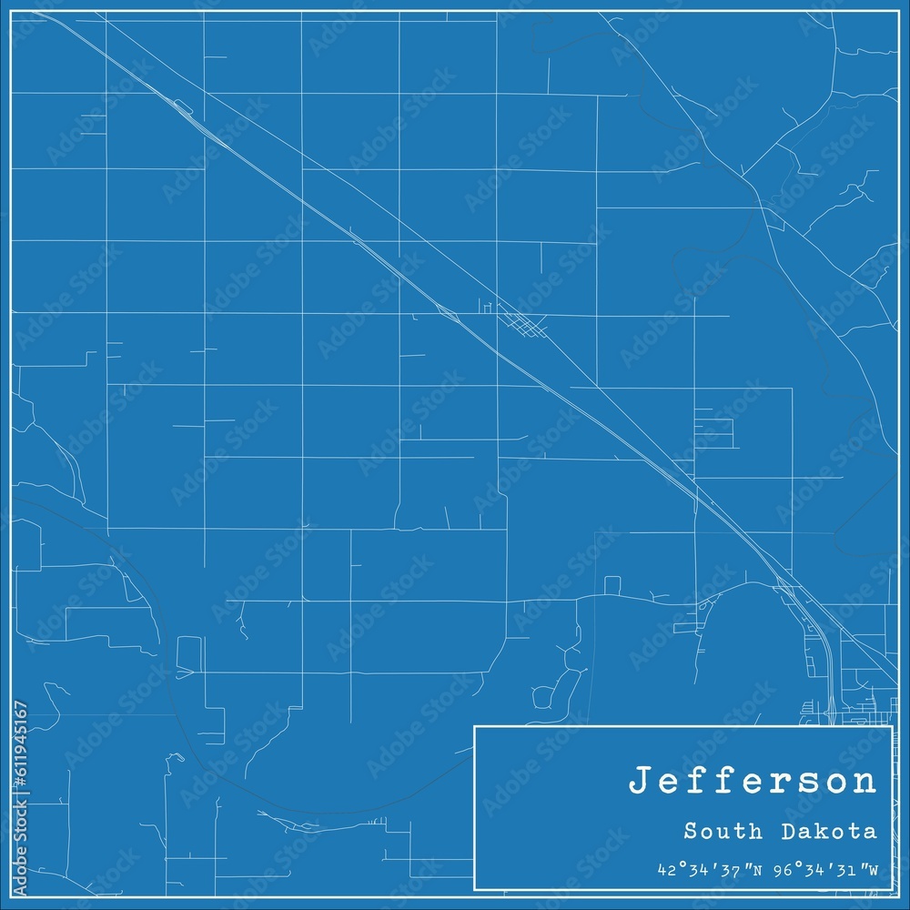 Fototapeta premium Blueprint US city map of Jefferson, South Dakota.