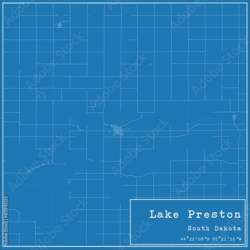 Blueprint US city map of Lake Preston, South Dakota. photo