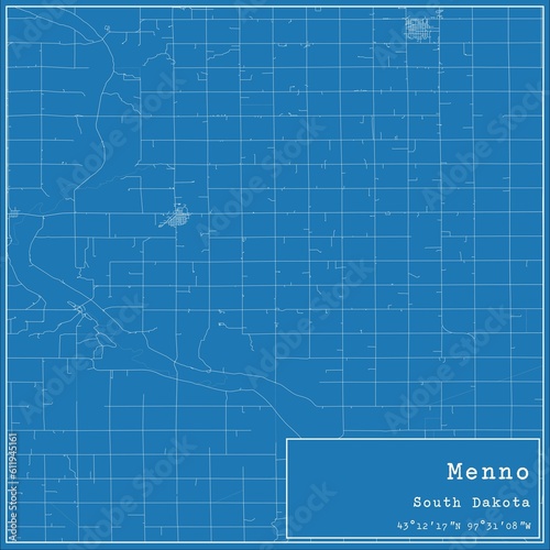 Blueprint US city map of Menno, South Dakota. photo