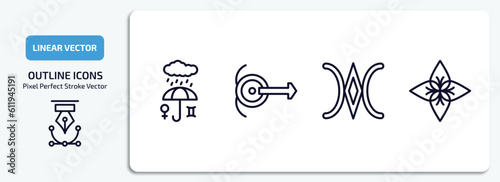 zodiac outline icons set. zodiac thin line icons pack included precipitation, spirit, still, affluence vector.