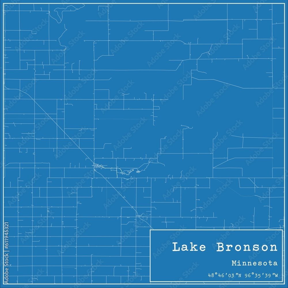 Blueprint US city map of Lake Bronson, Minnesota.