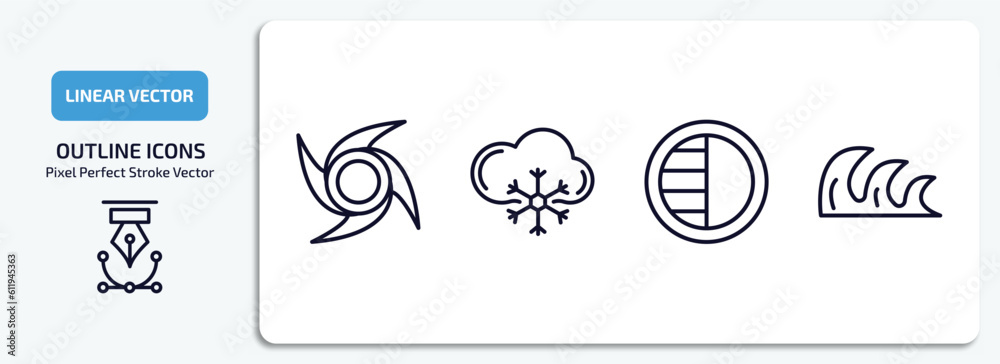 weather outline icons set. weather thin line icons pack included typhoon, snow cloud, last quarter, tsunami vector. weather outline icons set. weather thin line icons pack included typhoon, snow cloud, last quarter, tsunami vector.