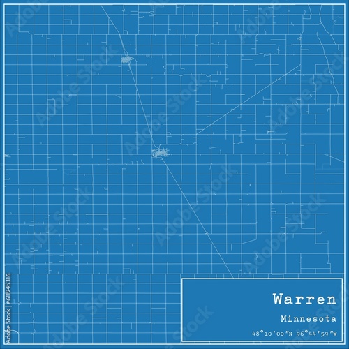 Blueprint US city map of Warren  Minnesota.