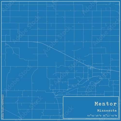 Blueprint US city map of Mentor, Minnesota.