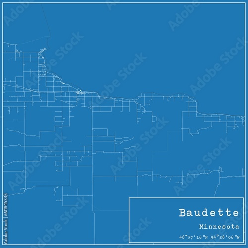 Blueprint US city map of Baudette  Minnesota.