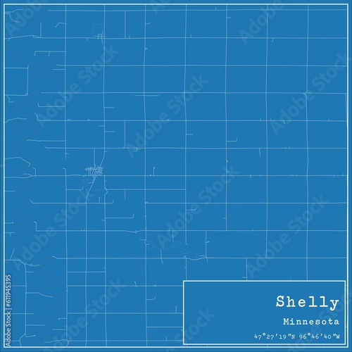 Blueprint US city map of Shelly, Minnesota.