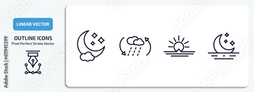 weather outline icons set. weather thin line icons pack included night, convergence, sunrise, moonrise vector.