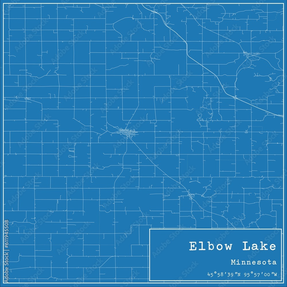 Blueprint US city map of Elbow Lake, Minnesota.