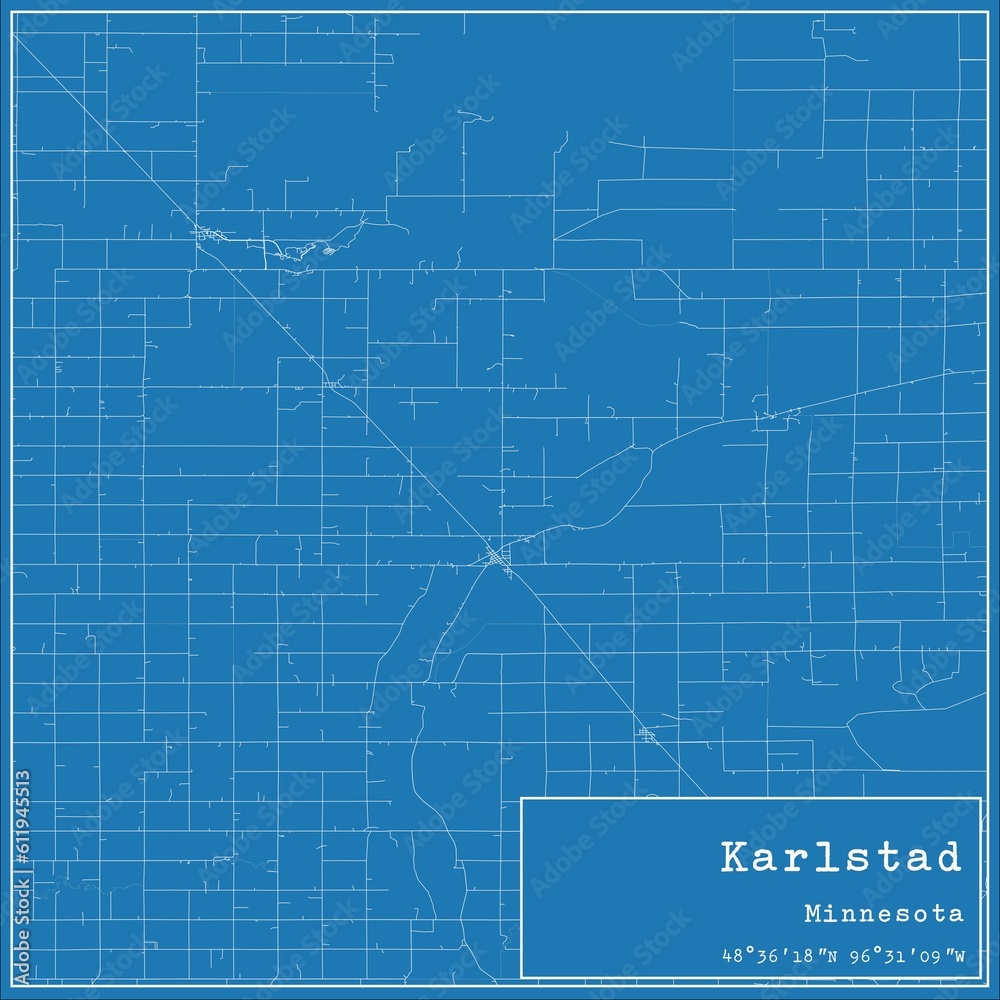 Blueprint US city map of Karlstad, Minnesota.