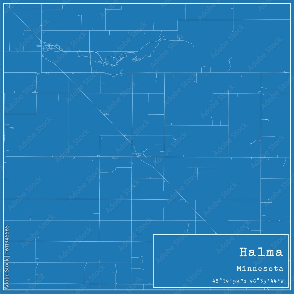 Blueprint US city map of Halma, Minnesota.