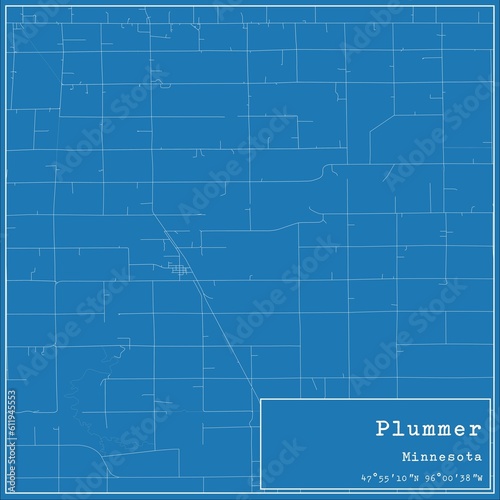 Blueprint US city map of Plummer, Minnesota. photo