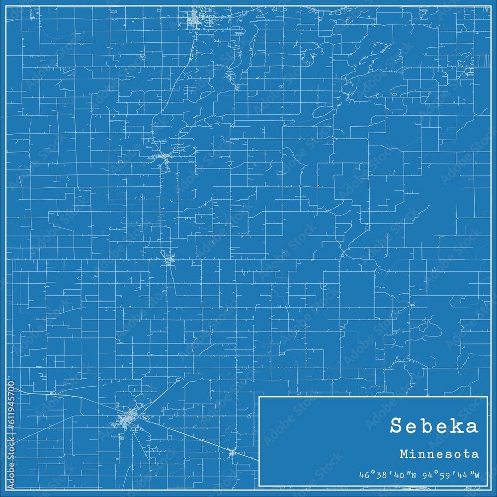 Fototapeta premium Blueprint US city map of Sebeka, Minnesota.