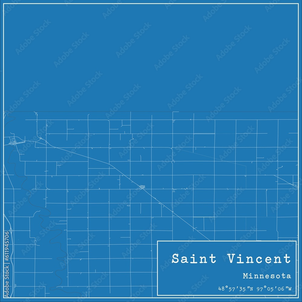 Blueprint US city map of Saint Vincent, Minnesota.