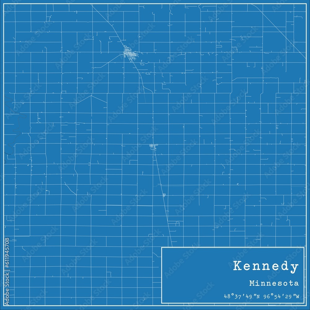 Blueprint US city map of Kennedy, Minnesota.
