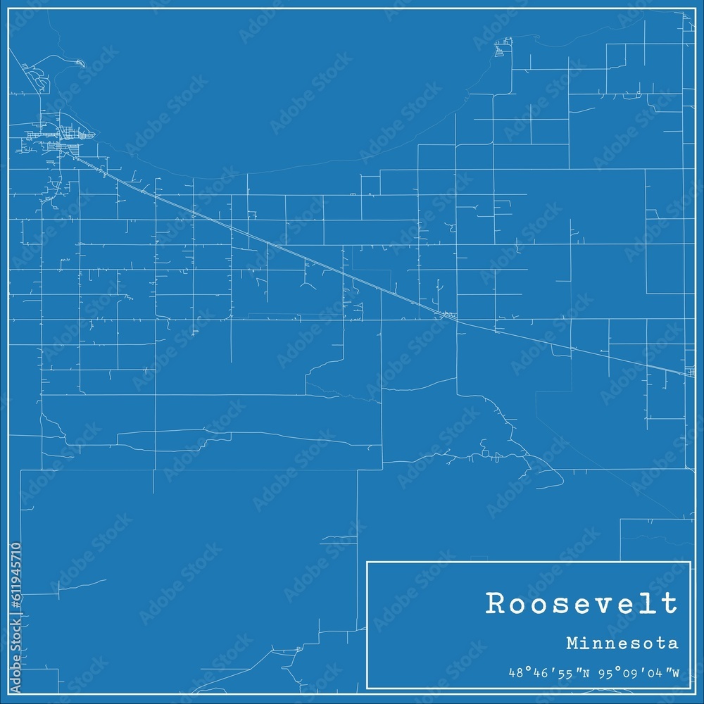 Blueprint US city map of Roosevelt, Minnesota. Blueprint US city map of Roosevelt, Minnesota.