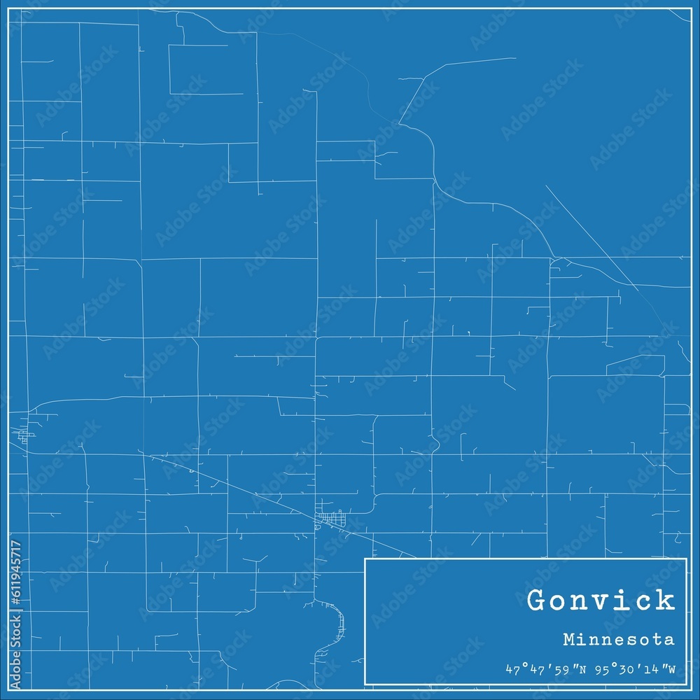 Blueprint US city map of Gonvick, Minnesota.