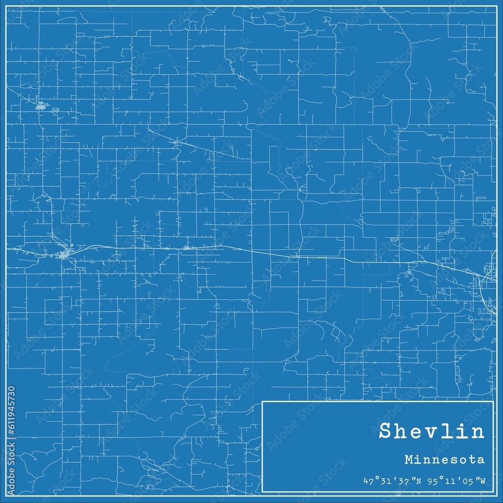 Blueprint US city map of Shevlin, Minnesota.