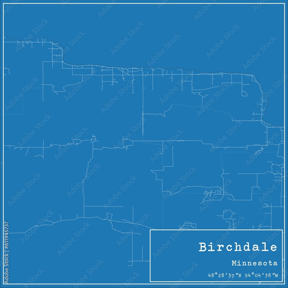 Blueprint US city map of Birchdale, Minnesota.