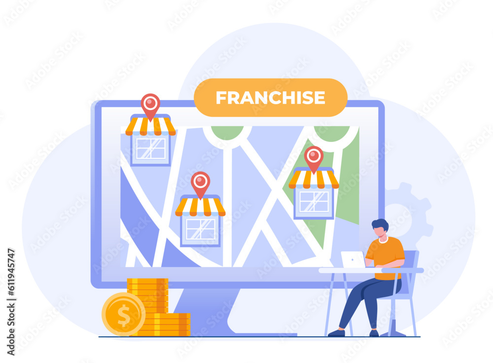 franchise shop, business concept, startup strategy, expansion, development, company, flat vector illustration banner franchise shop, business concept, startup strategy, expansion, development, company, flat vector illustration banner