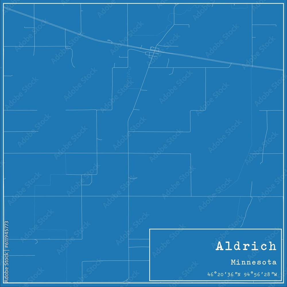 Fototapeta Blueprint US city map of Aldrich, Minnesota.