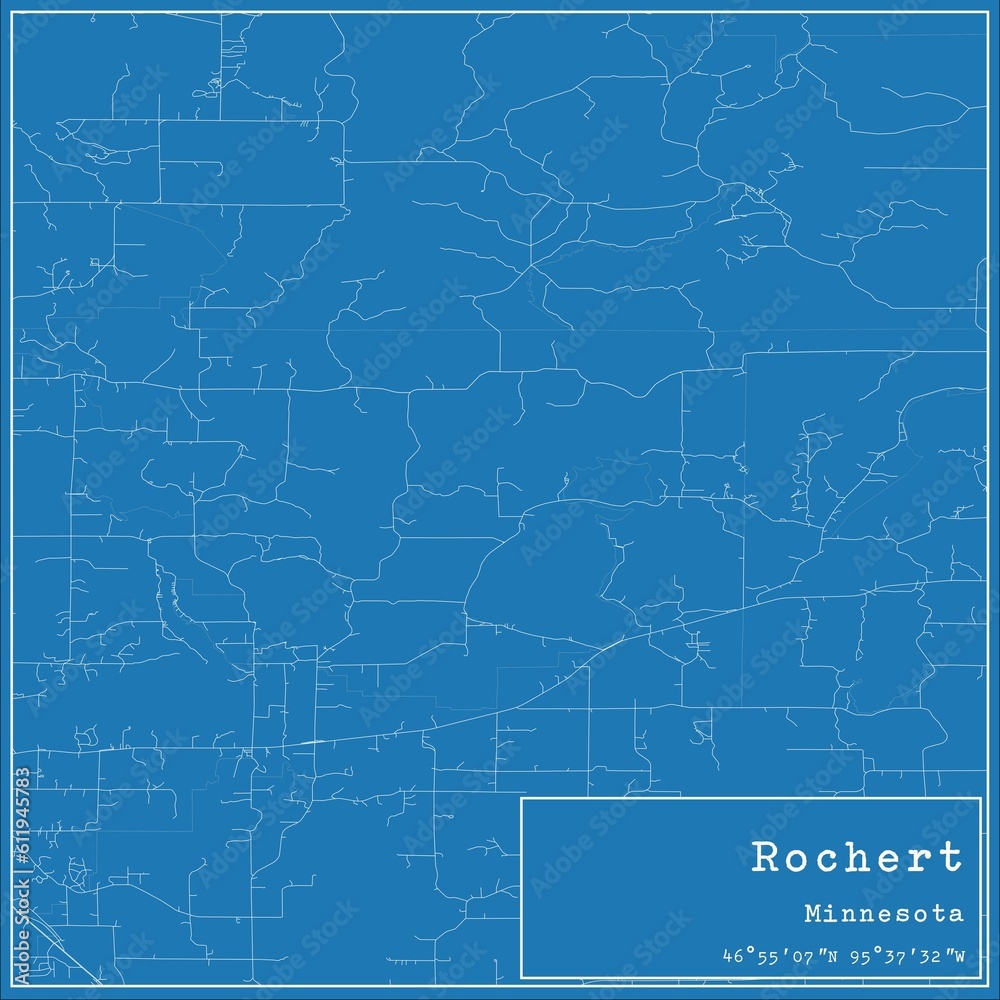 Blueprint US city map of Rochert, Minnesota.