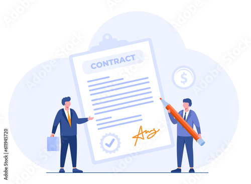 business contract concept, agreement illustration, teamwork and collaboration, partnership, business startup strategy, flat vector illustration banner