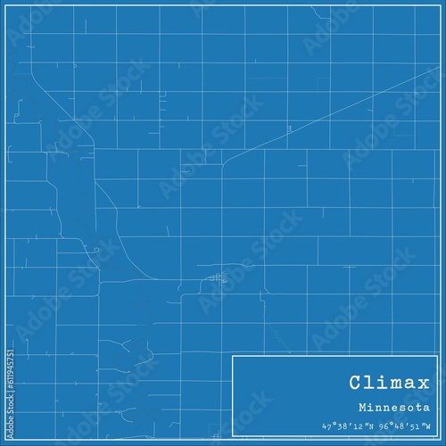 Blueprint US city map of Climax, Minnesota. photo