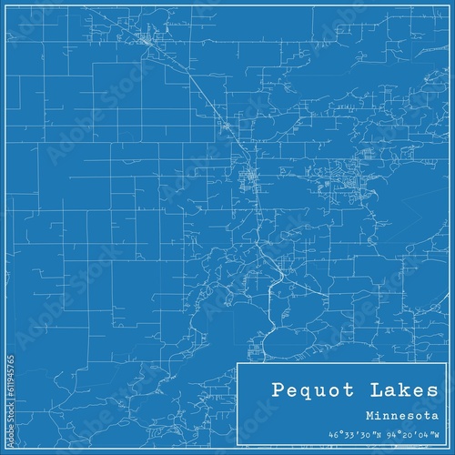 Blueprint US city map of Pequot Lakes, Minnesota. photo