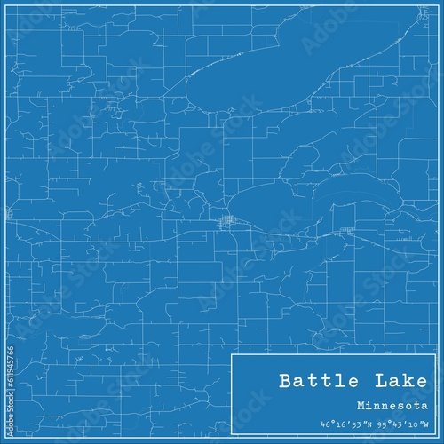 Blueprint US city map of Battle Lake, Minnesota. photo