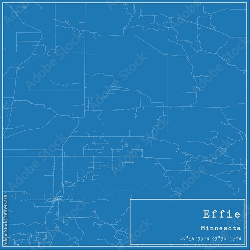 Blueprint US city map of Effie, Minnesota. photo