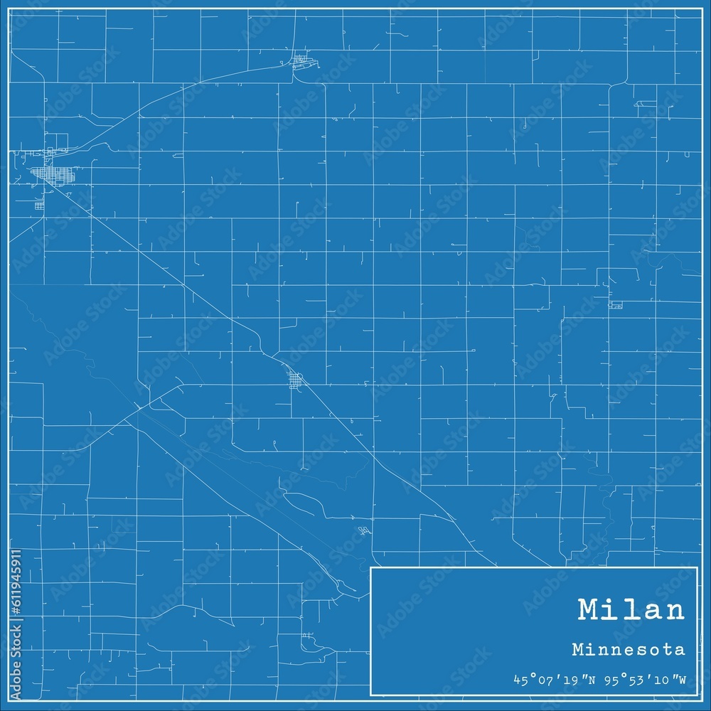 Fototapeta premium Blueprint US city map of Milan, Minnesota.