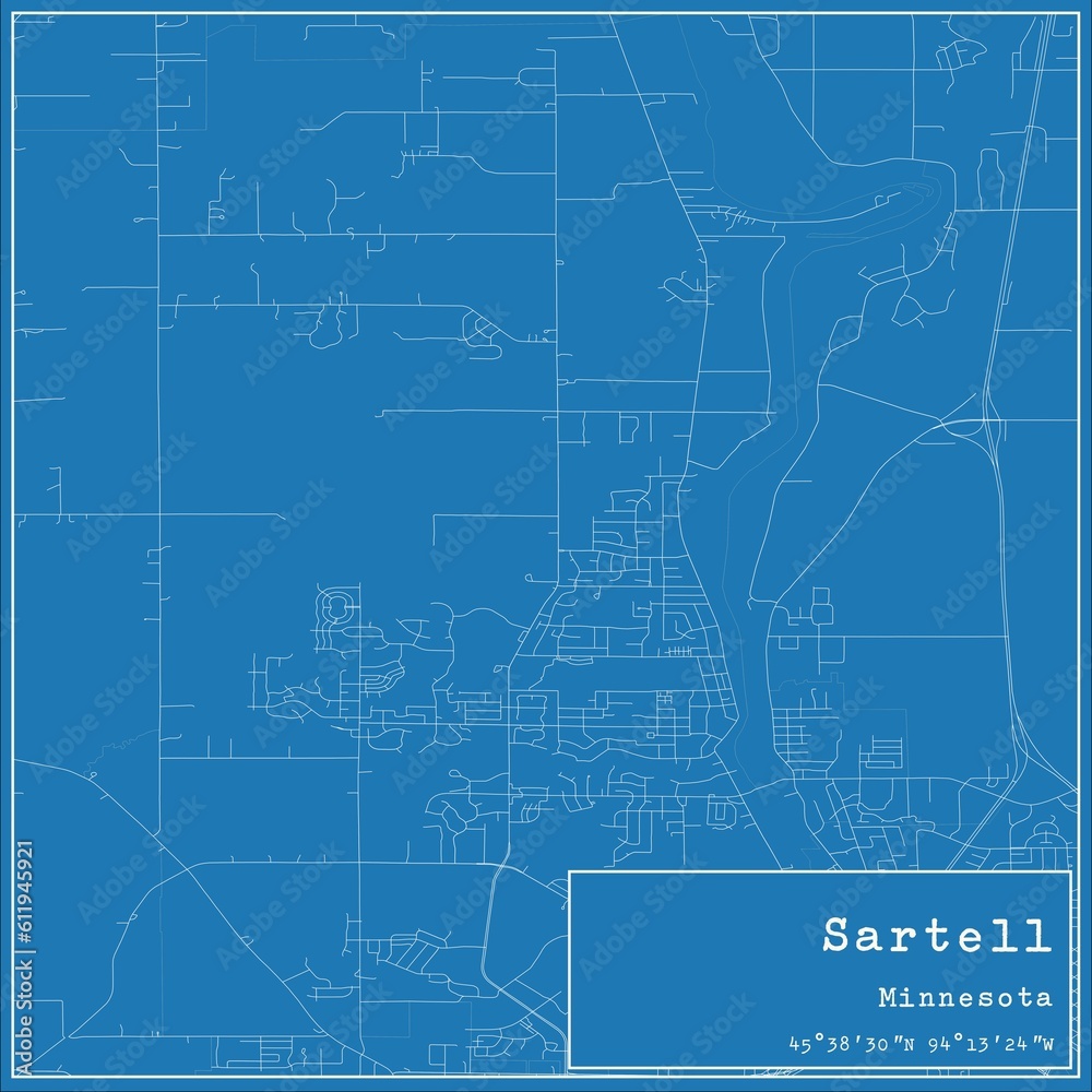 Blueprint US city map of Sartell, Minnesota.