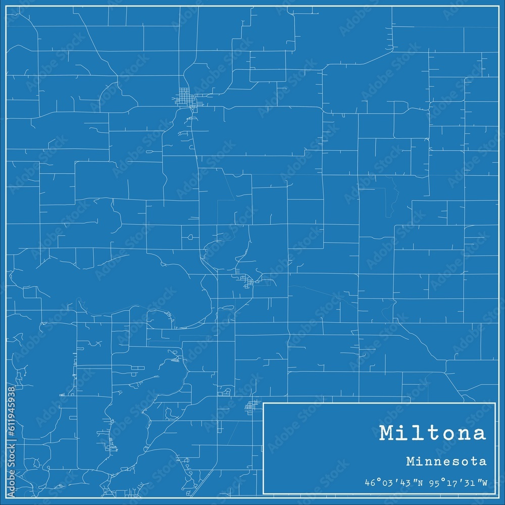 Fototapeta premium Blueprint US city map of Miltona, Minnesota.