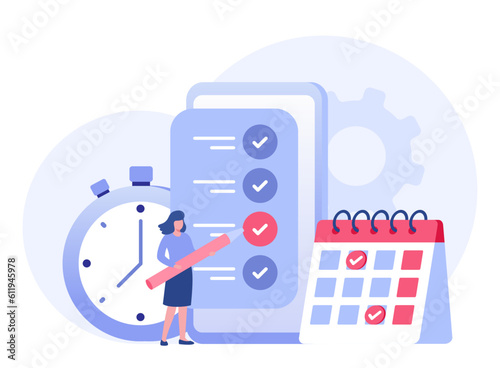 Business time management, deadline concept, planner, planning and organization, flat vector illustration banner