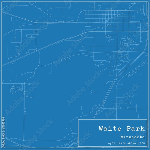 Blueprint US city map of Waite Park, Minnesota. photo