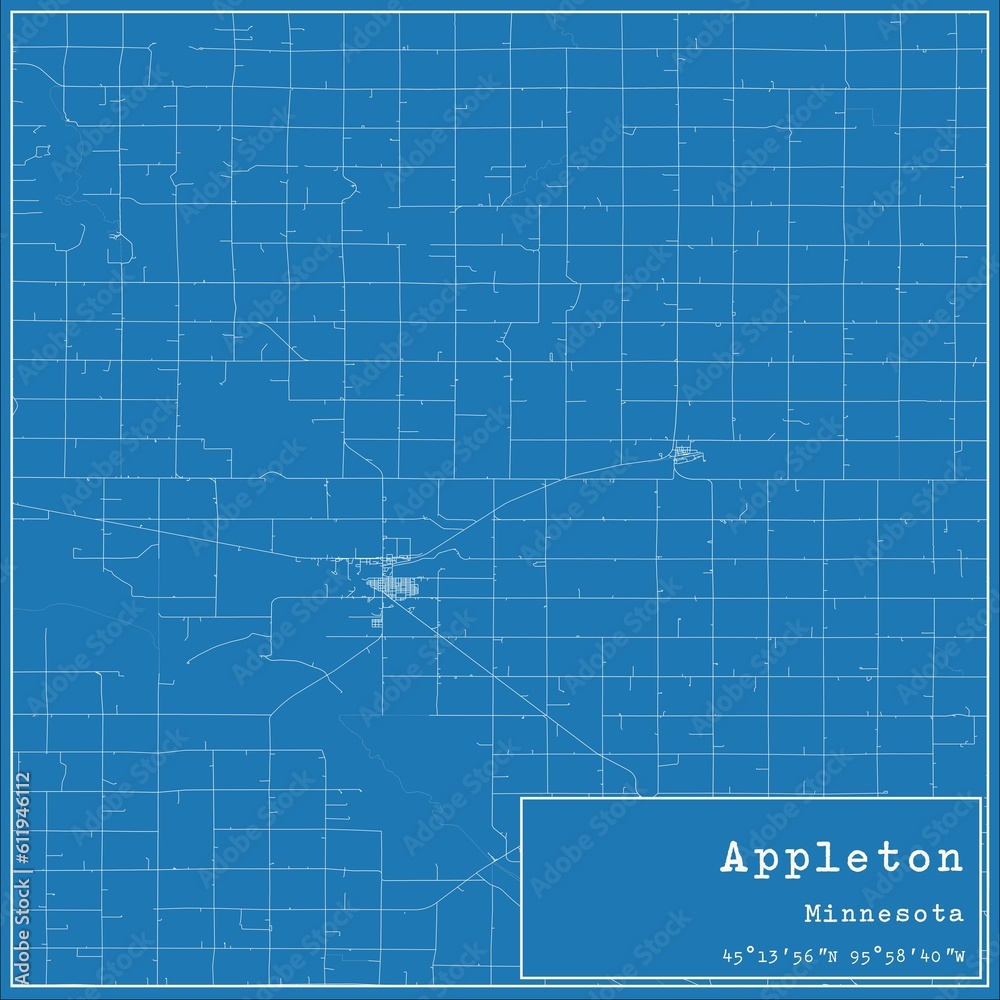 Blueprint US city map of Appleton, Minnesota.