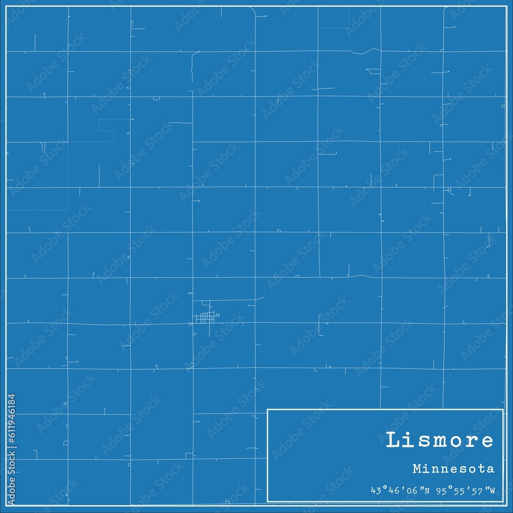 Blueprint US city map of Lismore, Minnesota.