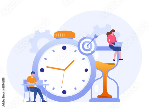 Business time management, deadline concept, planner, calender, clock, business target, flat vector illustration banner