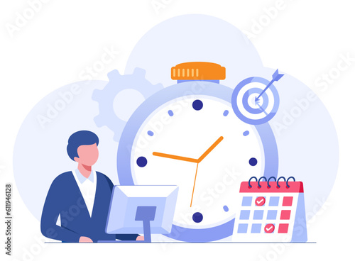 Business time management, deadline concept, planner, calender, clock, business target, flat vector illustration banner