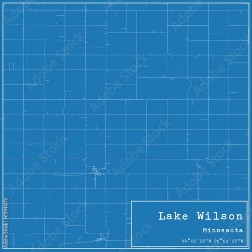 Blueprint US city map of Lake Wilson  Minnesota.
