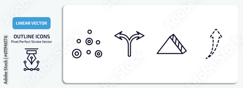user interface outline icons set. user interface thin line icons pack included scatter circle, bifurcation, triangular, up broken line arrow vector.