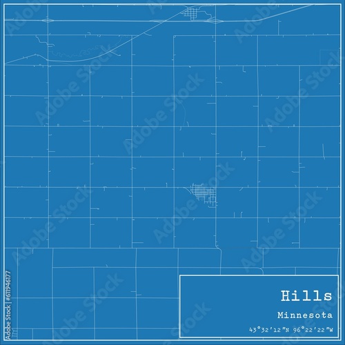 Blueprint US city map of Hills, Minnesota.