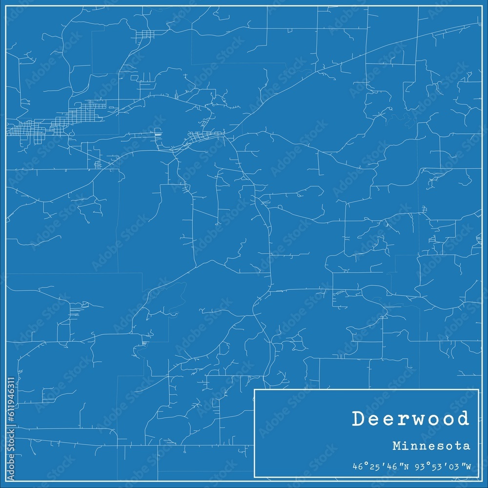 Blueprint US city map of Deerwood, Minnesota.