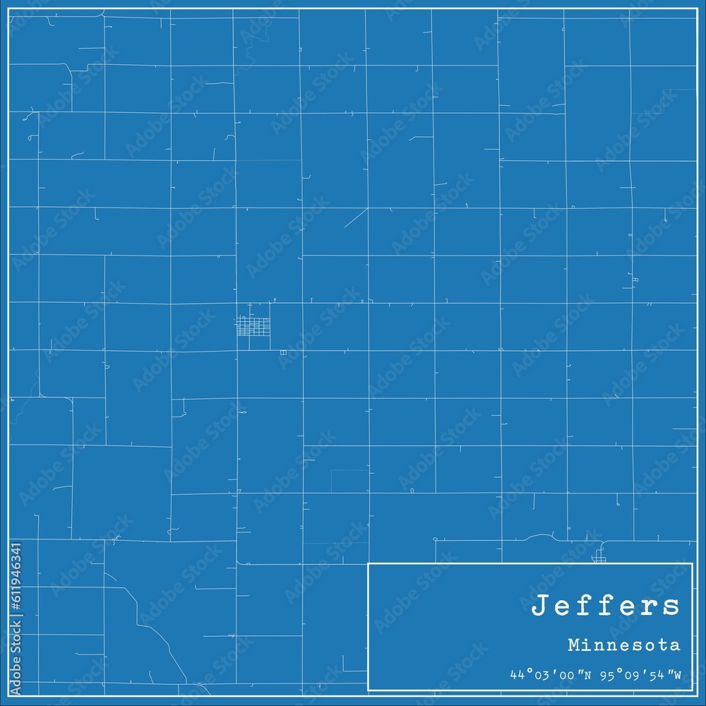 Blueprint US city map of Jeffers, Minnesota.