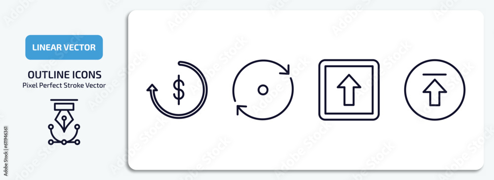user interface outline icons set. user interface thin line icons pack included repaying, refresh arrows, key up, upload button vector. user interface outline icons set. user interface thin line icons pack included repaying, refresh arrows, key up, upload button vector.