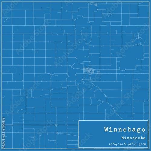 Blueprint US city map of Winnebago, Minnesota.