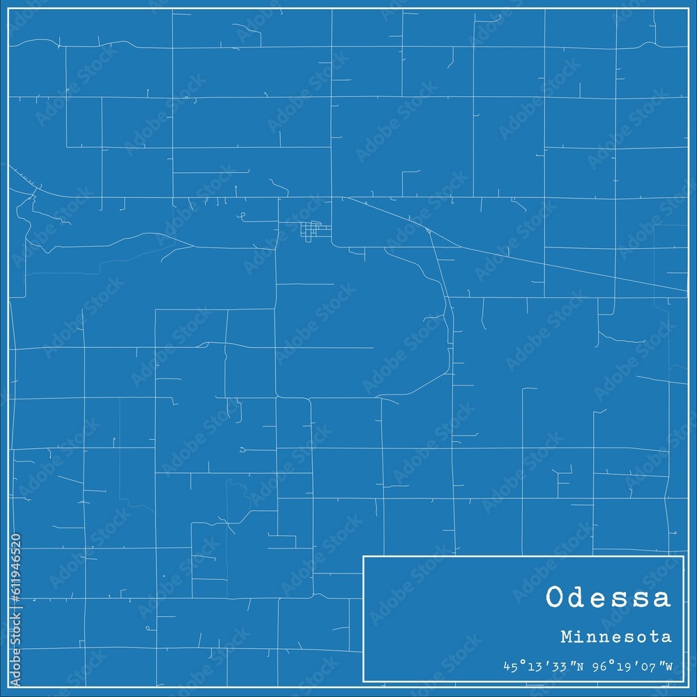 Blueprint US city map of Odessa, Minnesota.