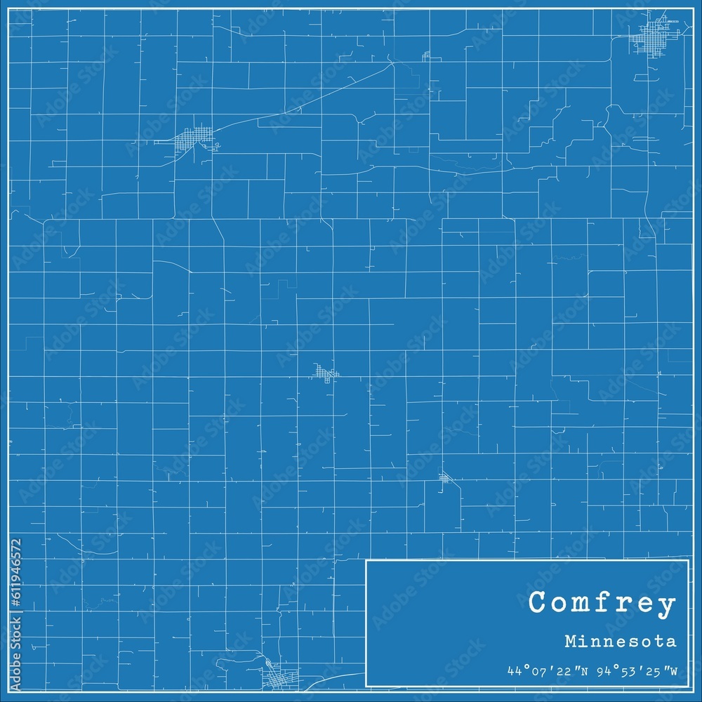 Blueprint US city map of Comfrey, Minnesota.